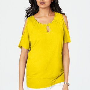 JM Collection Women's Lemon Frost Studded Cold-Shoulder Top, size XS
